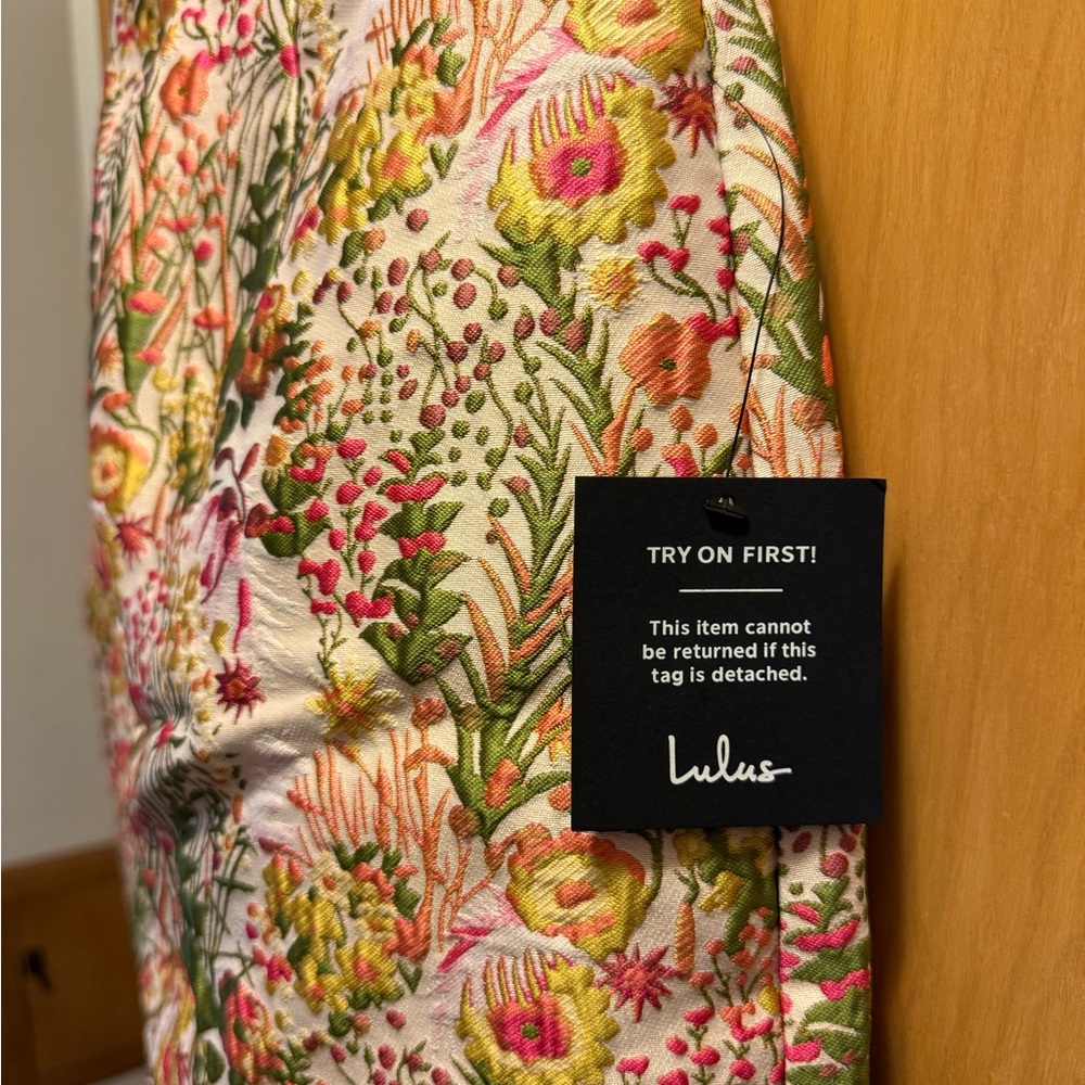 Lulus Mariya Cream Multi Floral Jacquard Strapless Mini Dress - Picture 4 of 5